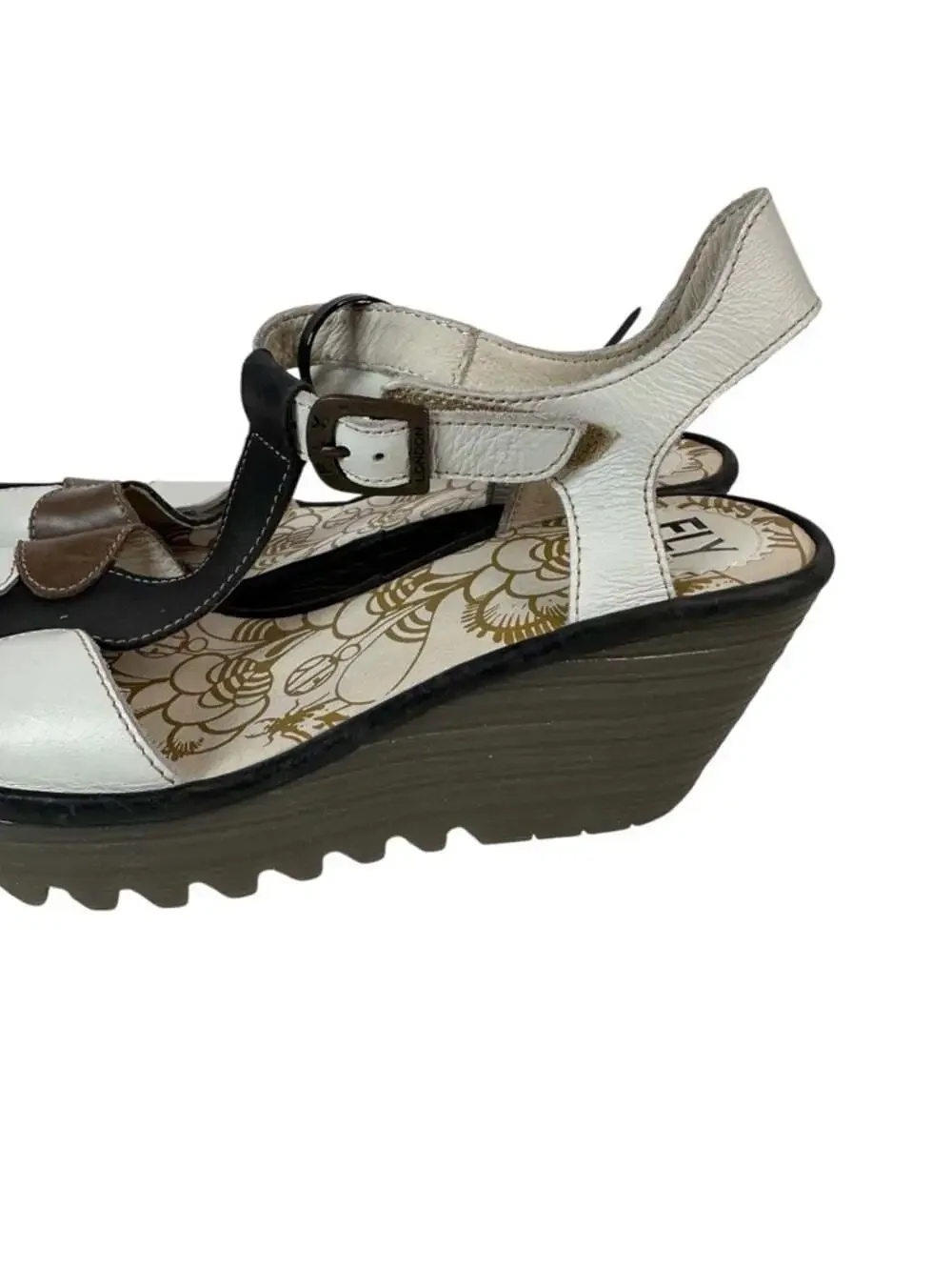 Fly London Yima Leather Colorblock Platform Wedge Sandals Euro 40 Womens